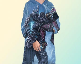 Sudadera con capucha tipo manta de World of Warcraft, sudadera polar extragrande del Rey Exánime, unisex