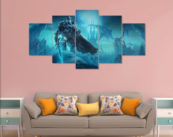 Póster de World of Warcraft, juego Wrath of the Lich King, 5 piezas de lienzo para pared