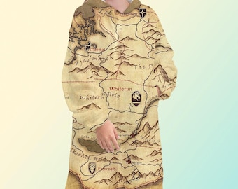 Sudadera con capucha y manta con mapa de Skyrim, sudadera polar extragrande
