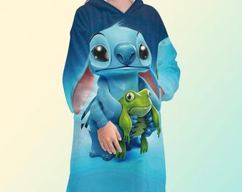 Stitch blanket hoodie, Lilo and Stitch oversize fleece sweatshirt, Unisex