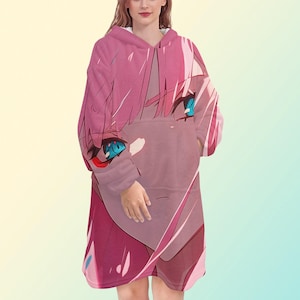 Darling in the Franxx - Zero Two blanket hoodie, anime girl oversize fleece sweatshirt, Unisex