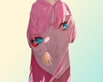 Sudadera con capucha tipo manta Zero Two de Darling in the Franxx, sudadera polar extragrande de chica anime.