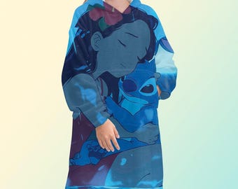 Stitch blanket hoodie, Lilo and Stitch oversize fleece sweatshirt, Unisex