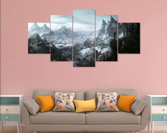 Póster de Skyrim, lienzo de 5 piezas para pared.
