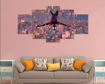 Spider-Man Into the Spider-Verse poster, Miles Morales movie 5 pieces canvas wall art