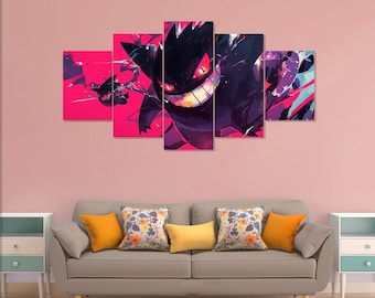 Póster de Pokémon Gengar, lienzo de 5 piezas de anime