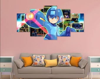 Mega Man poster, gaming 5 pieces canvas wall art