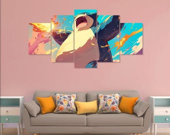 Póster de Pokémon, anime Snorlax, 5 piezas de lienzo para pared
