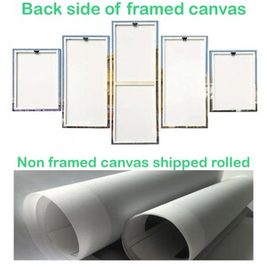 Puede incluir: La imagen muestra la parte posterior de lienzos enmarcados y lienzos enrollados. Los lienzos enmarcados son rectangulares con una superficie blanca y un marco de madera. Los lienzos enrollados son blancos y cil&iacute;ndricos.