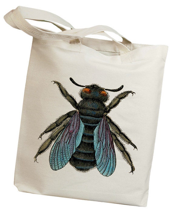 Items similar to Blue Bumble Bee Vintage Eco Friendly Canvas Tote Bag ...