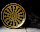 Art nouveau vintage 1902 solid bras , kettle , round trivet with a starburst, Fleur de Lis cutouts design. Made in England by J.S S.