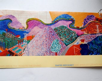 Contemporary vintage 1980s, original, collotype ,   large  poster &quot;Mulholland Drive, the Road  to the Studio&quot; . By David Hockney ( 1937-).