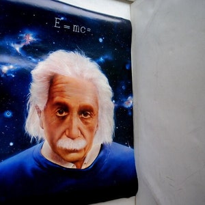 1991 Vintage Unikat, Lithographie, farbiges Poster "E = mc" von Albert Einstein des Künstlers Jean-Yves Doreville. Gedruckt in der Schweiz.