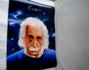 Manifesto vintage unico del 1991, litografia a colori "E=mc" di Albert Einstein, dell'artista Jean-Yves Doreville. Stampato in Svizzera.