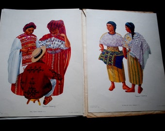 Rare vintage 1952, portfolio  of the  original  chromo lithograph  six  prints " The  Costumes  of  Guatemala " by  Frederick Crocker.
