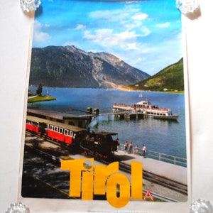 Auténtico, vintage de los años 70, viaje, litografía, fotografía, turista, gran cartel "Tirol".