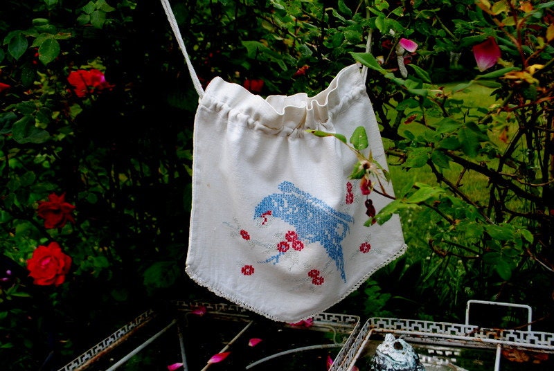 1930 Vintage, Sweet, Nostalgic, off White Canvas, Drawstring