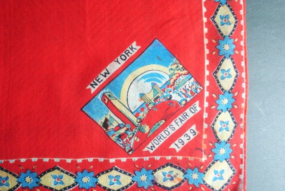 Souvenir  vintage 30s, red , fine silk handkerchi… - image 9