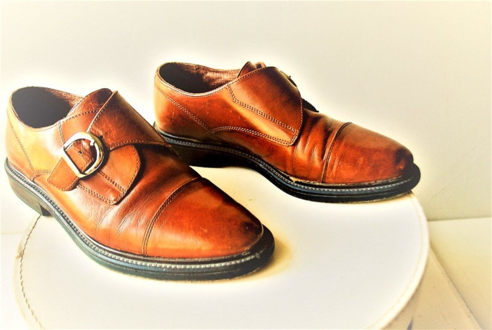 Luxurious Vintage 90s Caramel Brown Genuine Leather Monk - Etsy