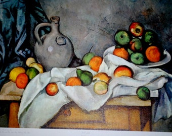 Impressionist vintage 1960, lithograph  art print " Still Life" by Paul Cezanne ( 1839- 1906).