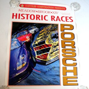 Rare vintage 1998 , original, litografía, firmado, cartel automático" Meadow Brook. XIV. Carreras Históricas, Porsche." Por W. Motta (1934-2020).