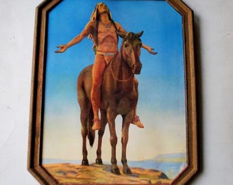 Tableau Art Mural Amérindien Western 'Appel Au Grand Esprit' 1921 - Toile Sur Châssis Prêt à Accrocher