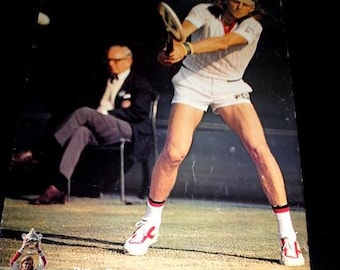 1977 original  tennis  photo poster" Bjorn Borg,  Wimbledon Champion  -77" , photo by Giuliano  Bevilaoua, printed in Sweden by Condecor.