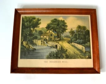 1950 Curries and Ives famous lithograph " The Roadside Mill"  (  1869).