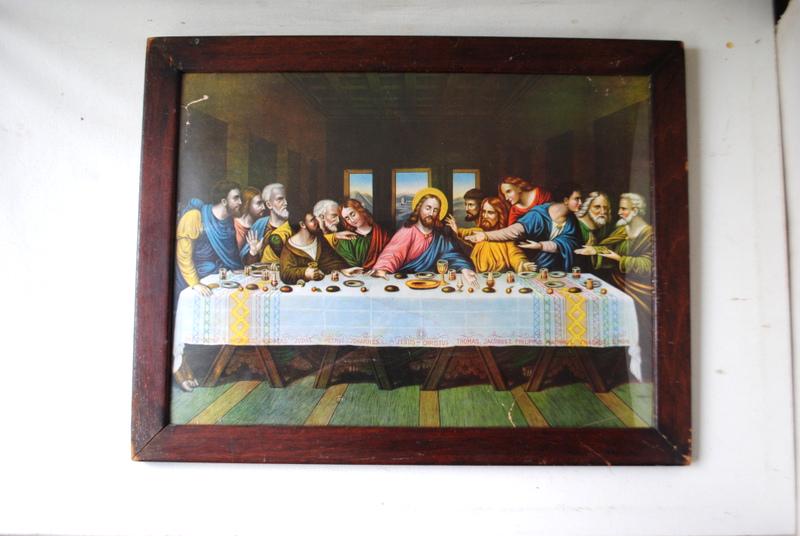 1880 vintage, famous religious, chromolithograph " The Last Supper" ( 1498) by Leonardo da Vinci's . Original frame.