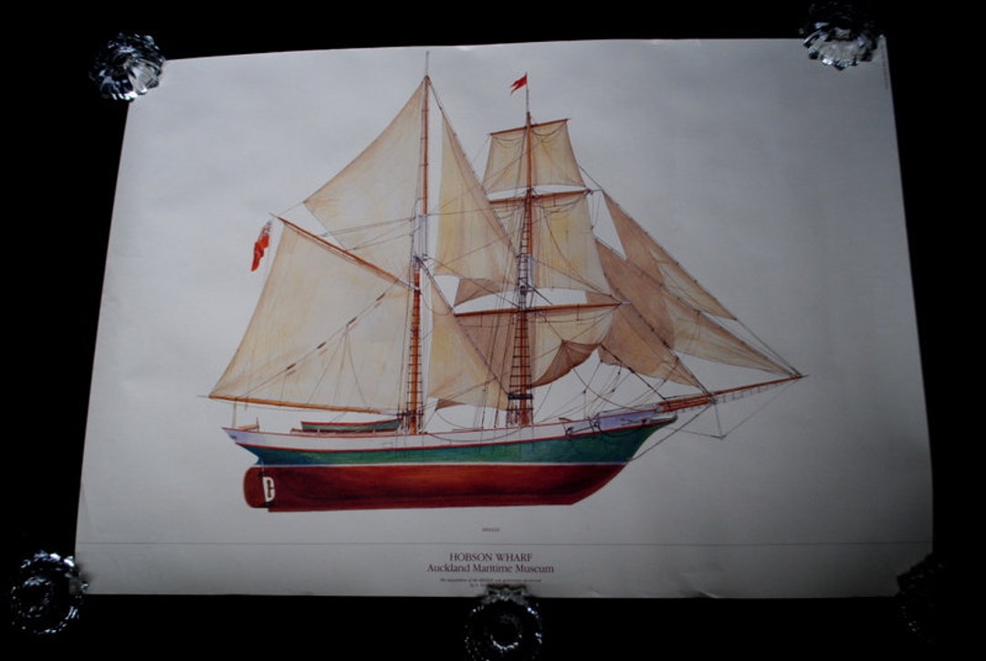 Nautical Vintage 1989 Original Art Print of the Brigantine Etsy UK