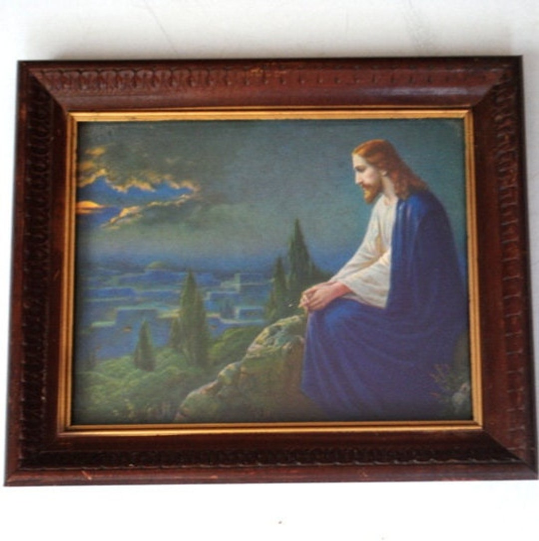 1960 Vintage Religious , Lithograph, Card Board , Art Print Jesus on