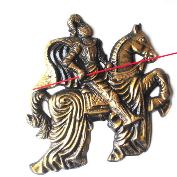 Vintage 1960s Cast Iron Knight Wall Plaque, Made in Japan