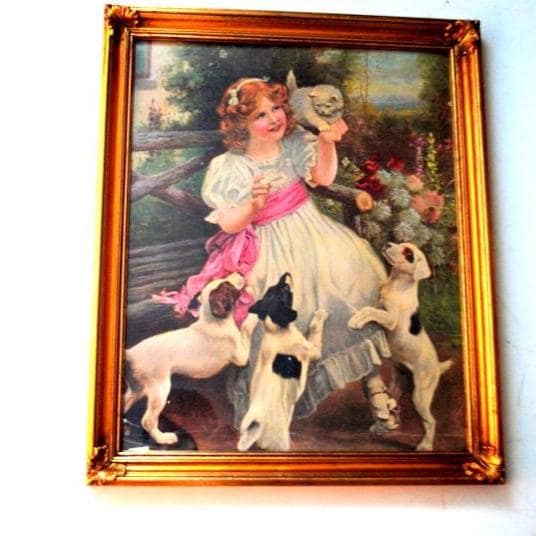 Victorian Lithograph Little Girl and Dog - Etsy