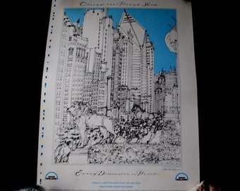 1997 vintage , original lithograph, exhibition  drawing  art poster" Chicago Prints  show" by Mark  McMahon( American, 1950-).