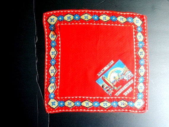 Souvenir  vintage 30s, red , fine silk handkerchi… - image 2
