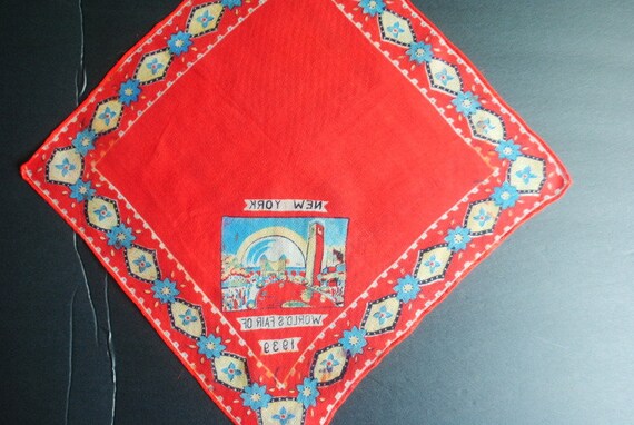 Souvenir  vintage 30s, red , fine silk handkerchi… - image 4