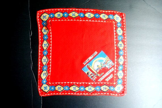 Souvenir  vintage 30s, red , fine silk handkerchi… - image 6