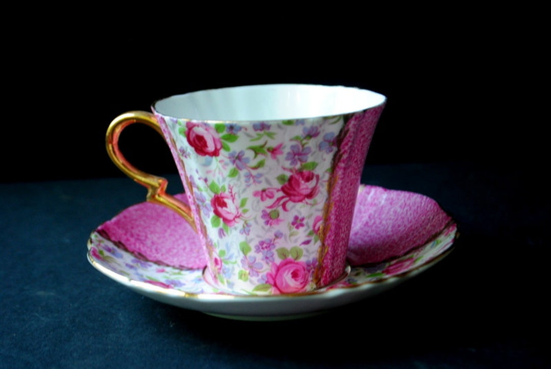 1960 Vintage Porcelain Tea Set : Cup and Saucer With a Sweet