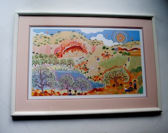 Folk art vintage 1990, original, signed, limited edition 118/600  art print &quot;Summer Fiesta&quot;  by Blanche Davidson( 1933- 2017).