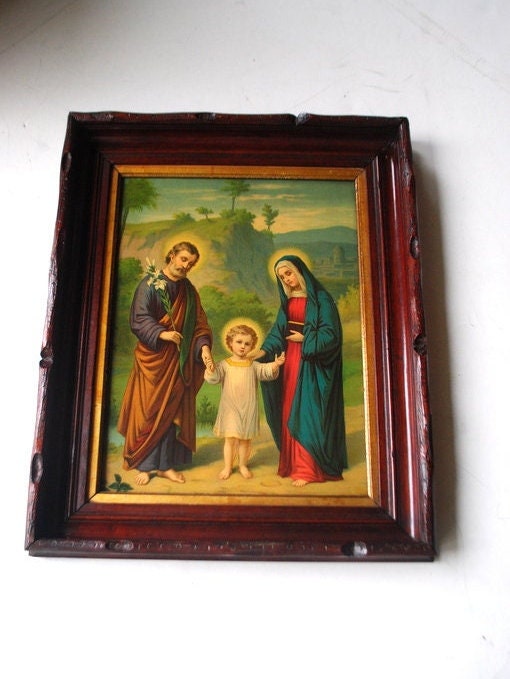 西洋アンティーク宗教画(印刷物　HOLY FAMILY) The Holy Family – Based on an Vintage Holy Card – Catholic
