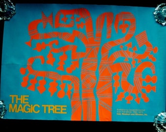 Fantastico vintage 1972, originale, serigrafo, poster d'arte raro "The Magic Tree" di Gerald Mc Dermott (americano, 1941-2012).