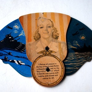 1944 vintage, WWII Advertising, lithograph carton  Fan" Justice of the Peace" by  Imperial Advertising Co., Indiana.