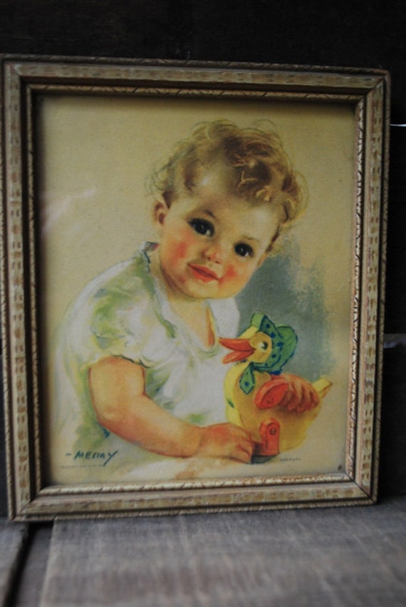 Adorable Vintage 1930s Original Framed Art Print By Meeiya Etsy