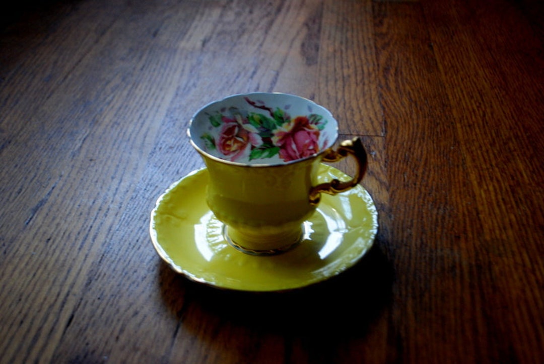 1950 Vintage Bright Yellow Porcelain Tea Set With Roses in the - Etsy