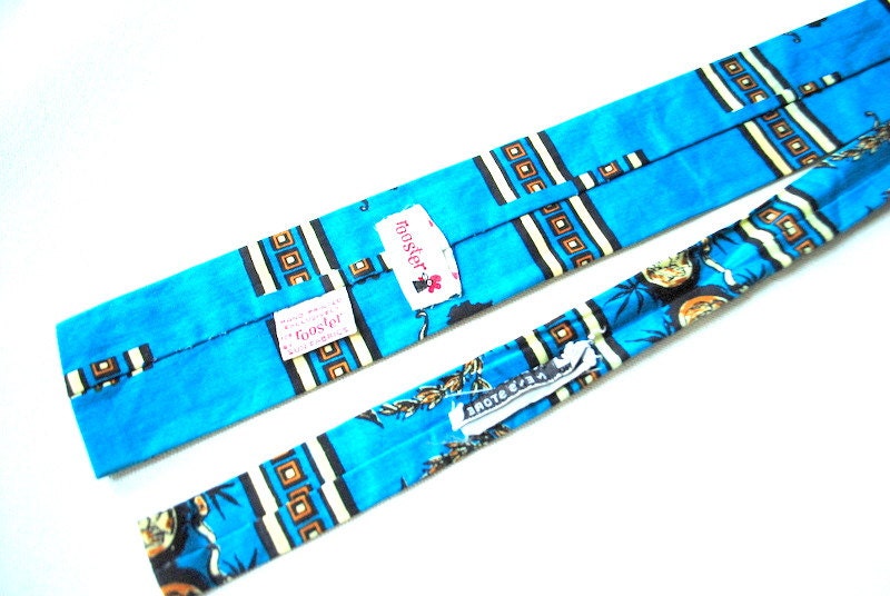 小物 50's Gun Themed ROOSTER Skinny Tie MINTY 1950s Rooster Skinny Tie | Hand Printed | Novelty | Vintage