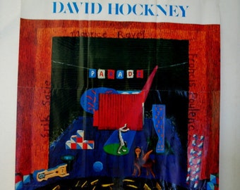 Raro pôster de exposição, colecionável e original, litografia dos anos 80, &quot;Parade&quot;, de David Hockney para a Andre Emmerich Gallery, Nova York.