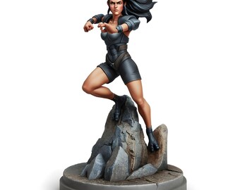Female Elf Ranger Miniature | Fantasy Warrior Dynamic Combat Pose | DnD Pathfinder Tabletop RPG | 28mm 32mm Resin Figure Unpainted
