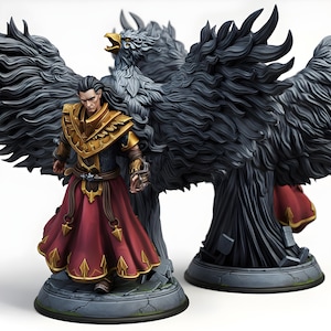 Miniatura de mago elfo alado / Piromante Ala de Fénix / Miniatura de hechicero de DnD / Pathfinder RPG / Figura de fantasía de resina de 28 mm y 32 mm