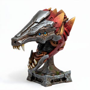 Mechanical Armored Dragon Serpent Bust | Clockwork Wyrm Miniature | Steampunk DnD Boss Monster | Pathfinder Tabletop Resin Figure