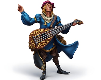 Elf Bard Miniature with Lute | Fantasy Musician DnD Mini | Pathfinder RPG Tabletop | 3D Printed Resin Figure | D&D Character